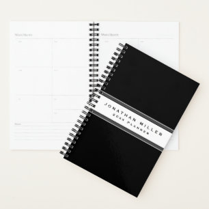 Professional Black & White Stripe   Name & Year Planner
