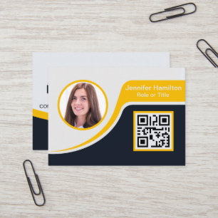 Professional Black Yellow add your Logo QR Busines Business Card