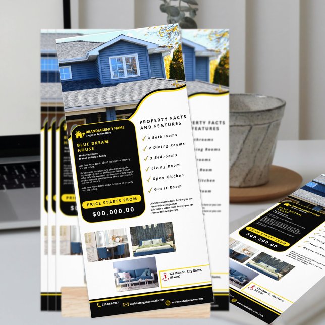Professional Black & Yellow Real State Modern  Rack Card (Creator Uploaded)