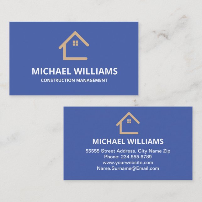 Professional Blue and White General Construction  Business Card (Front/Back)