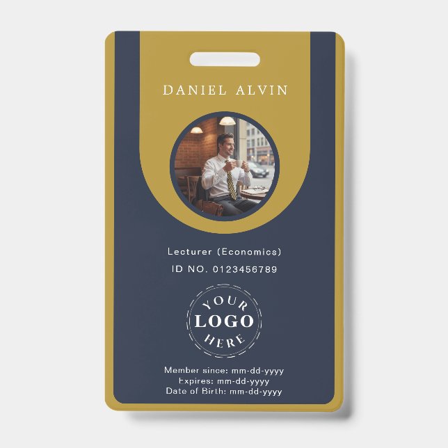 Professional Blue Brown Staff Identification ID Badge (Front)