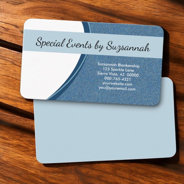 Professional Blue Faux Glitter FRONT Blank Back Business Card (business card template front and blank back)
