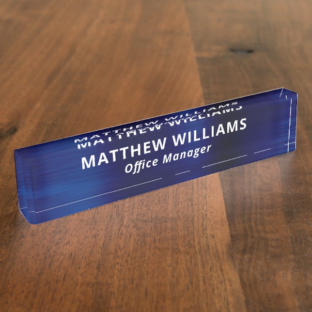 Professional Blue Faux Metal Custom Nameplate (Side)