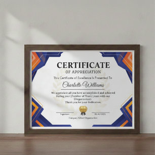 Professional Blue Gold Appreciation Certificate