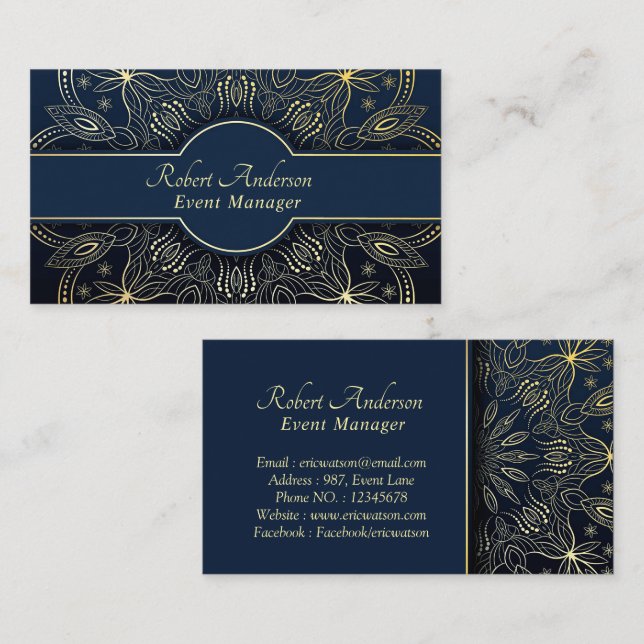 Professional Blue Gold Event Manager Business Card (Front/Back)
