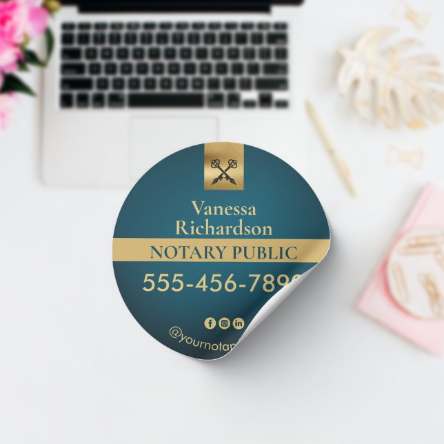 Professional Blue & Gold Notary Marketing Classic Round Sticker (Creator Uploaded)