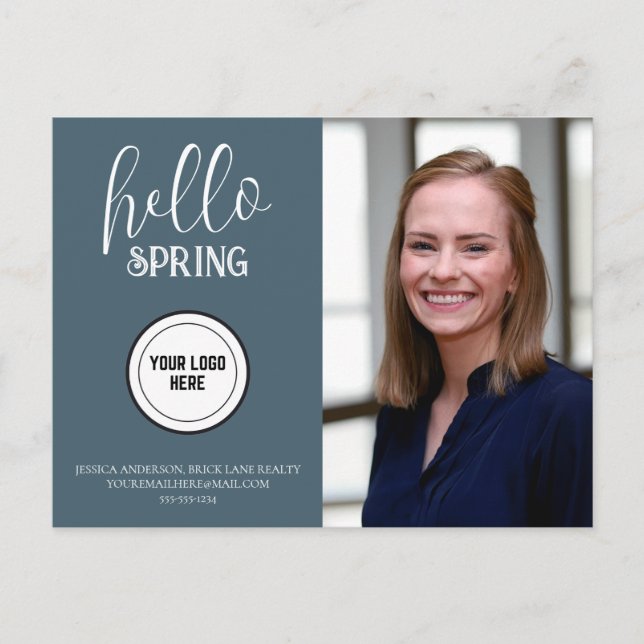 Professional Blue Hello Spring Real Estate  Postcard (Front)