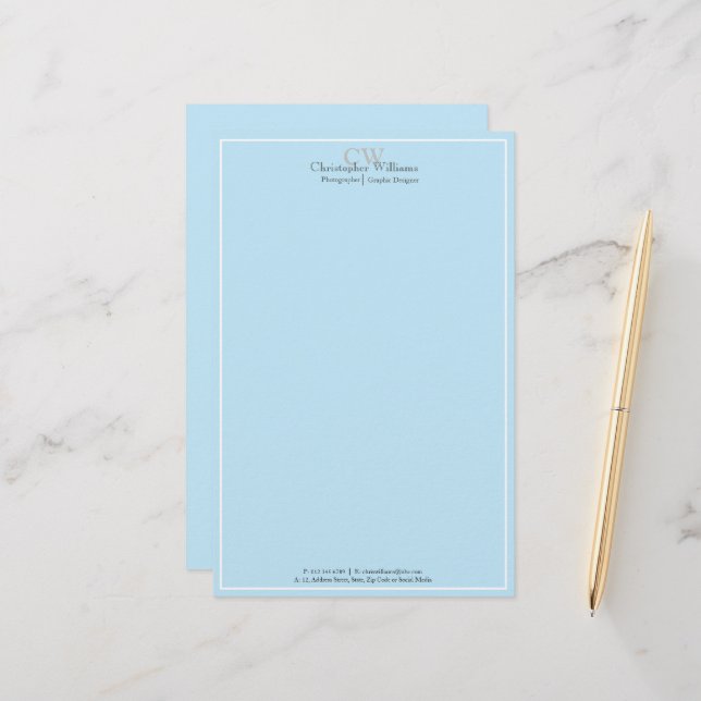 Professional Blue Minimalist Stationery (Front/Back In Situ)