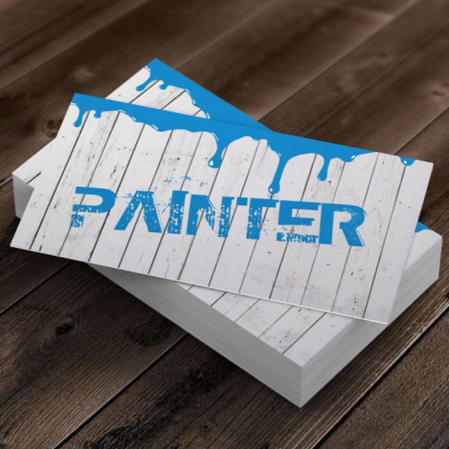Professional Blue Painter Rustic White Wood  Business Card (Creator Uploaded)