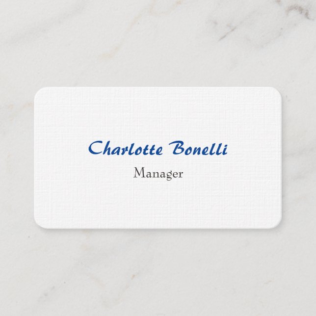 Professional Blue White Minimalist Premium Linen Business Card (Front)