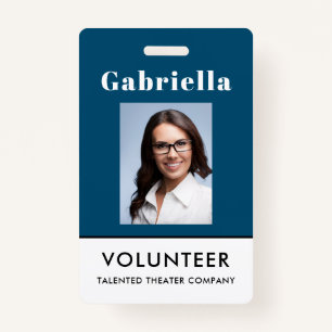 Professional Blue White Volunteer Name Badge ID Badge