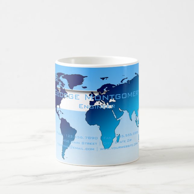Professional Blue World Map Coffee Mug (Center)