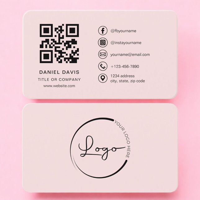 Professional Blush Pink Logo QR Code Business Card (Creator Uploaded)