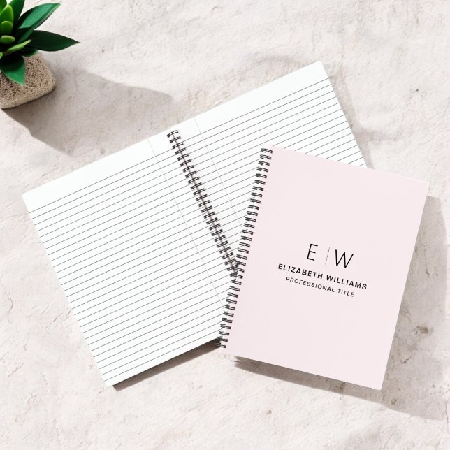 Professional Blush Pink Monogram Business Initial Notebook (Creator Uploaded)