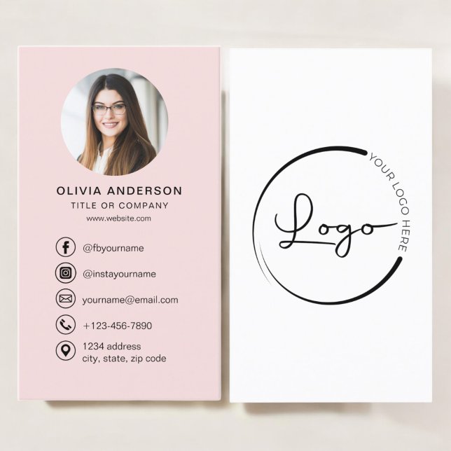 Professional Blush Pink Photo Logo Social Media Business Card (Creator Uploaded)