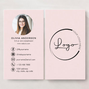 Professional Blush Pink Photo Logo Social Media Business Card