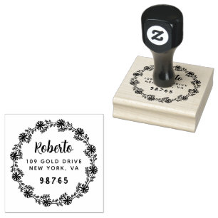 Professional   Bold Botanical Wreath Custom  Rubber Stamp