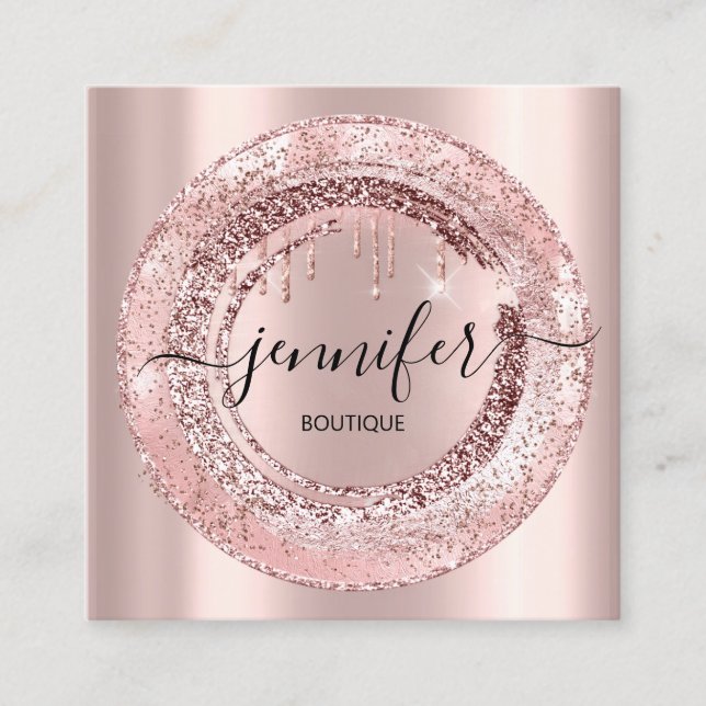 Professional Boutique Beauty Shop Rose Frame Square Business Card (Front)