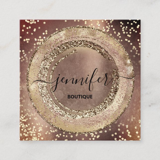 Professional Boutique Beauty Shop Rose Gold Grunge Square Business Card (Front)
