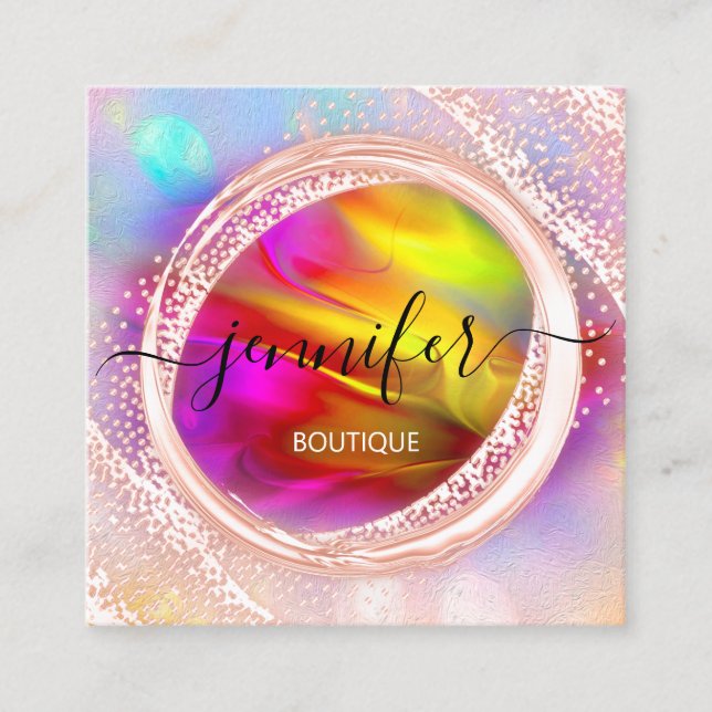 Professional Boutique Shop Beauty SPA Holograph Square Business Card (Front)