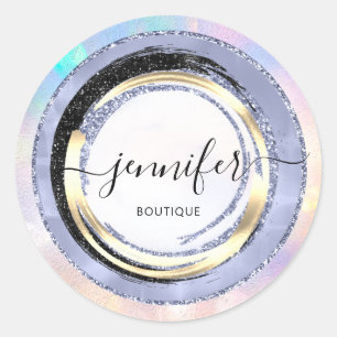 Professional Boutique Shop Blue Dress Holograph Classic Round Sticker