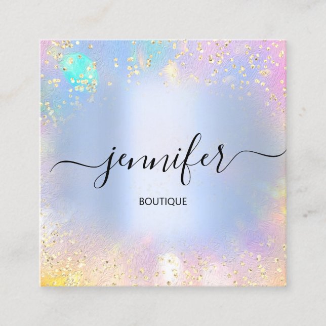Professional Boutique Shop Blue Glitter Holograph  Square Business Card (Front)
