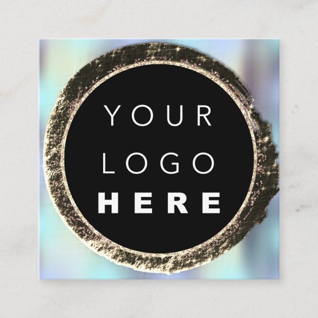 Professional Boutique Shop Blue Gold Unique Logo Square Business Card (Front)