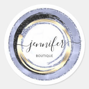 Professional Boutique Shop Blue Gold White Frame Classic Round Sticker