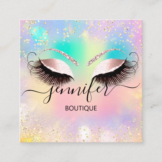 Professional Boutique Shop Eyes Glitter Holograph Square Business Card (Front)