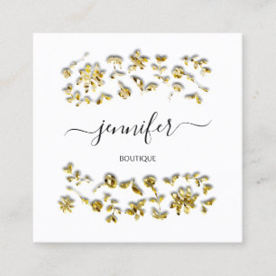 Professional Boutique Shop Floral Black White Gold Square Business Card