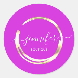 Professional Boutique Shop Fuchsia Gold Circle  Classic Round Sticker