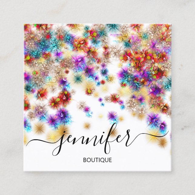 Professional Boutique Shop Glitter Confetti Spark  Square Business Card (Front)
