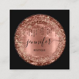 Professional Boutique Shop Glitter Drip Brown Rose Square Business Card