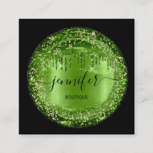 Professional Boutique Shop Glitter Drip Greenery Square Business Card