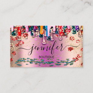 Professional Boutique Shop Glitter Pink Drips Business Card