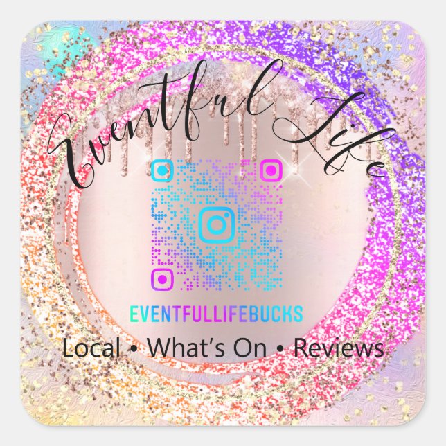 Professional Boutique Shop Glitter Pink Holograph  Square Sticker (Front)