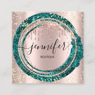 Professional Boutique Shop Glitter Pink Teal Square Business Card