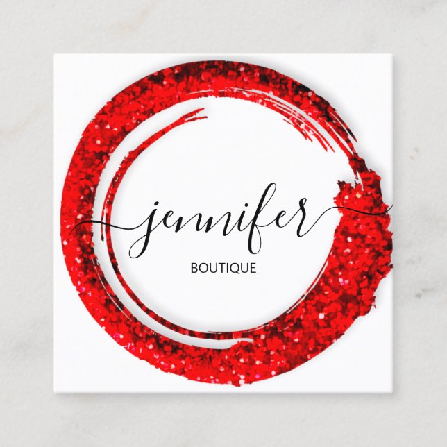 Professional Boutique Shop Glitter Red Square Business Card (Front)