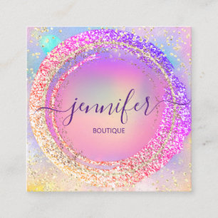 Professional Boutique Shop Glitter Spark Holograph Square Business Card