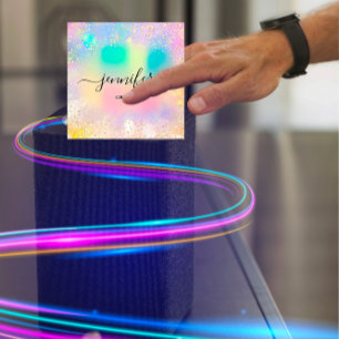 Professional Boutique Shop Gold Glitter Holograph Square Business Card