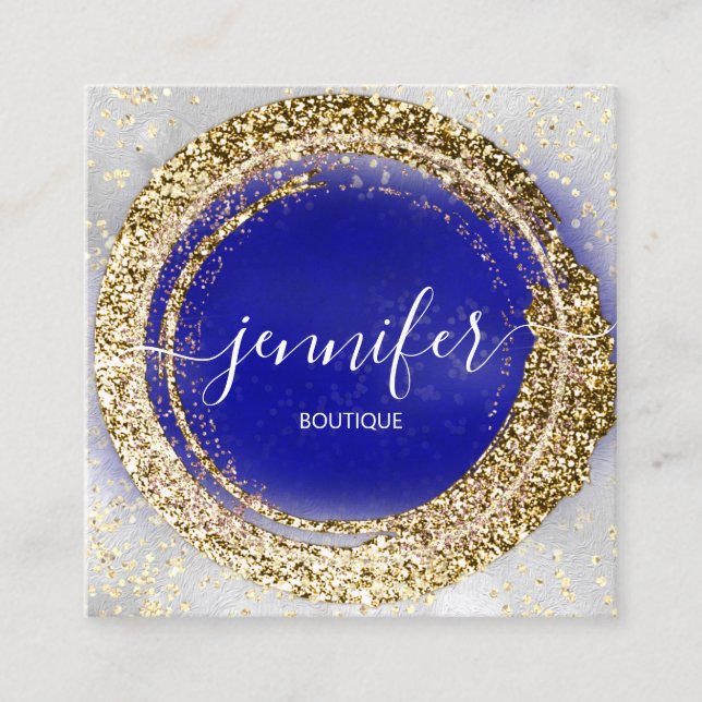 Professional Boutique Shop Gold Royal Blue Silver Square Business Card (Front)