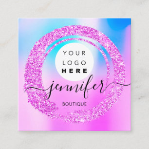 Professional Boutique Shop Holograph Pink Logo Square Business Card