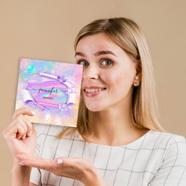Professional Boutique Shop Name Glitter HolographB Square Business Card (Professional Boutique Shop Name Glitter HolographB Square Business Card)