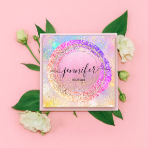 Professional Boutique Shop Pink Holograph Square Business Card