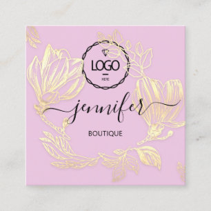 Professional Boutique Shop Purple Flowers QR Logo Square Business Card