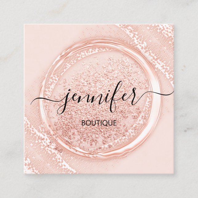 Professional Boutique Shop Rose Glitter Logo Square Business Card (Front)