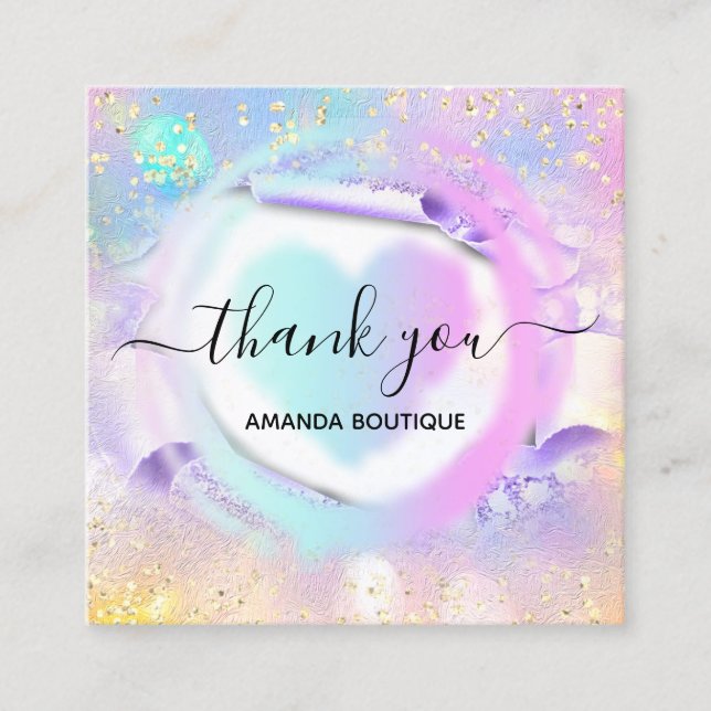 Professional Boutique Shop White Heart Holograph  Square Business Card (Front)