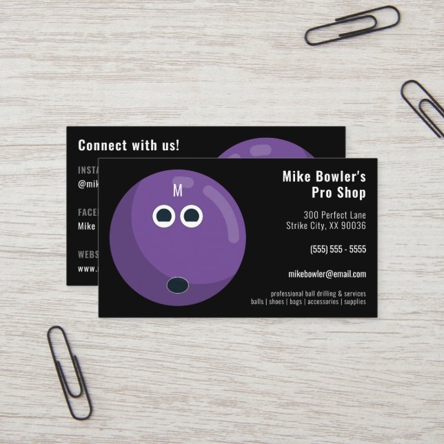 Professional Bowling Pro Shop | Black Business Card (Front/Back In Situ)