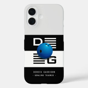 Professional Bowling Trainer Initials Deep Blue iPhone 16 Case