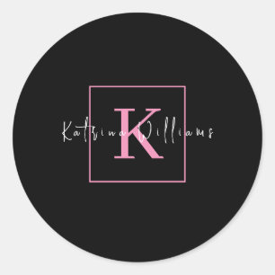 Professional Branding Logo Black Pink Monogram Classic Round Sticker